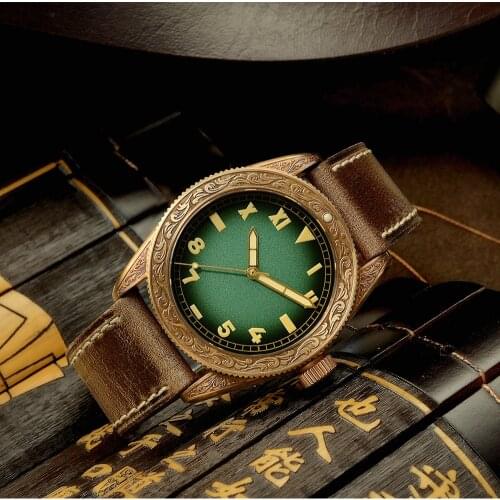 San Martin Retro Bronze Watch Engraving Traditional Pattern Mechanical Watches Unisex Luminous Water Resistant Sapphire Relojes