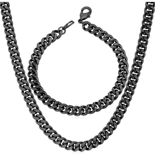 Collare Cuban Link Chain Jewelry Sets For Men Black Gun Color Bracelet Necklace Sets Men Jewelry Sets S562