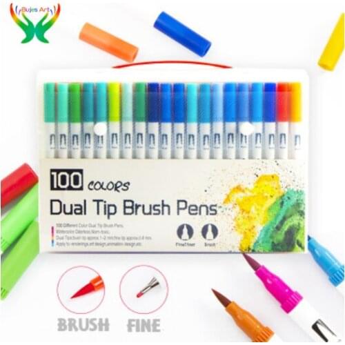 Double head watercolor pen soft head 48/60/72/100 color marker set hook pen white pole dual brush pen art supplies