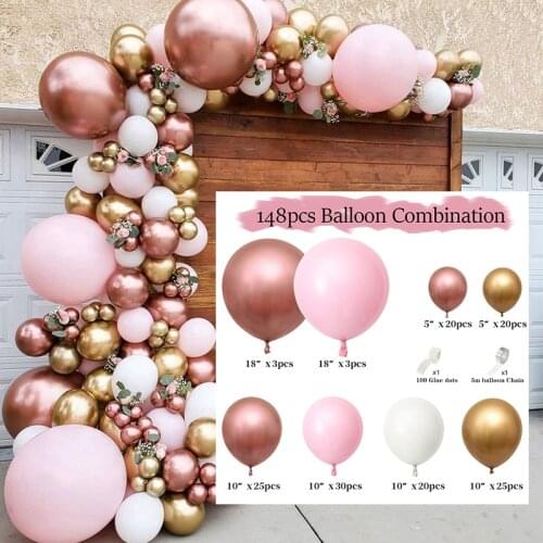 Balloon Garland Arch Kit 16Ft Long Pink White Gold Latex Air Balloons Pack for Baby Shower Wedding Birthday Party Decor Supplies