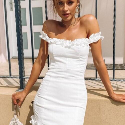 Cotton Ruffles Sleeve 2021 Summer Dress Backless Strapless Bodycon White Dress Short Sexy Party Dress Nightclub Vestidos