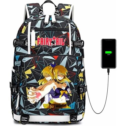 Backpack Anime Fairy Tail Canvas USB Charging Zipper Casual School Bag Shoulder Bag Mochila Laptop Bag Travel Bag Rucksack