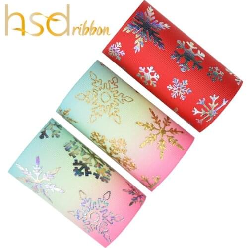 HSDRibbon 75mm 3inch snowflake Pattern Foil Printed on Grosgrain Ribbon Free Shipping