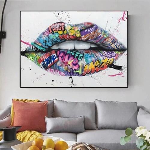 Street Graffiti Art Lips Teeth Canvas Painting Poster on The Wall Posters and Prints Wall Art Picture for Living Room Home Decor
