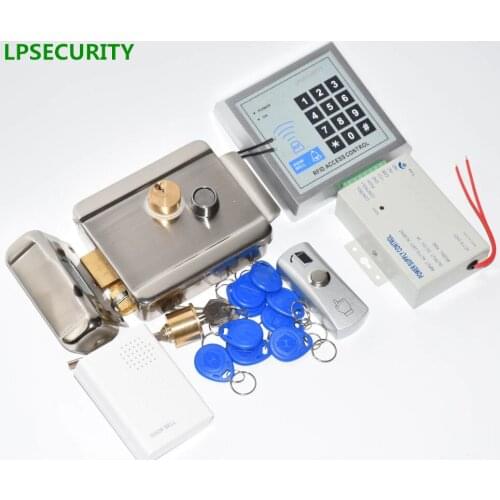 LPSECURITY RFID Door Access Control System Kit With Lock RFID keypad+power+electric gate lock+door exit button+15 key tags