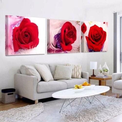 Red Rose Canvas Painted Amazing Flower Wall Art 3 Piece Print Home Decor Picture Poster Life Without Frame S235
