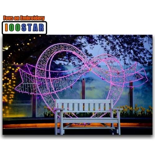 Full Round Diamond embroidery Cross stitch Pink heart light DIY 3D Diamond mosaic stool Full Square Diamond painting scenery