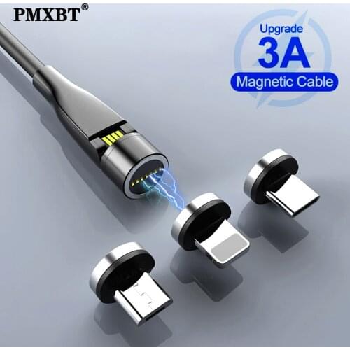 540 Degree Rotate Magnetic Micro USB Type C Cable 3A Fast Charging Data Cord For Huawei Mobile Phone Charger USB C Charge Wire