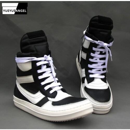 Punk Boots Men Lace Up Luxury High Top Sneakers Genuine Leather Ankle Boots Street Style White Hip Hop Shoes Lovers Zip Flats