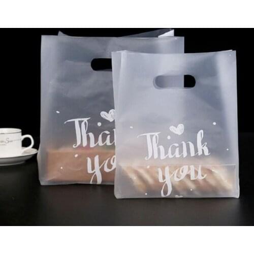 50pcs Thank you Plastic Bags Gift Packaging Bags with Handle Shopping Bag Christmas Wedding Party Favor Candy Cake Wrapping Bags