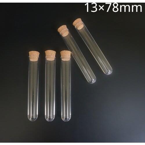 50pcs/100pcs/200pcs 13x78mm Plastic Test Tubes With Corks Wooden Caps For Experiment Or Wedding Gift Containing