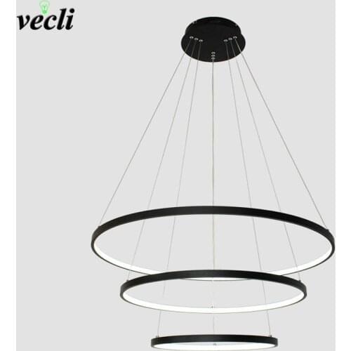 Fashional Dinning Room Bedroom Modern Chandeliers Black/White Color circle rings led pendant lamp for indoor lighting Fixtures