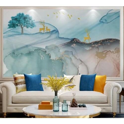 Custom Any Size 3D wall papers home decor Living Room Abstract watercolor landscape big tree elk Wallpaper Murals