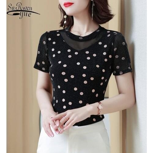 Casual Polka Dot Mesh Tops New Plus Size 4XL Pullover Print Clothes Women 2020 Summer Short-Sleeve Shirts Women Blusas 9157 50