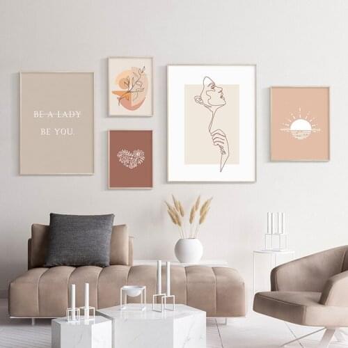 Simple Nordic Morandi color abstract lines beauty flowers quintuplet decorative picture printing living room porch