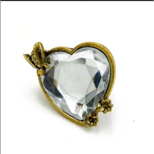 Adjustable size antique bronze flowers bee crystal heart rings women party jewelry gift good quality fj679