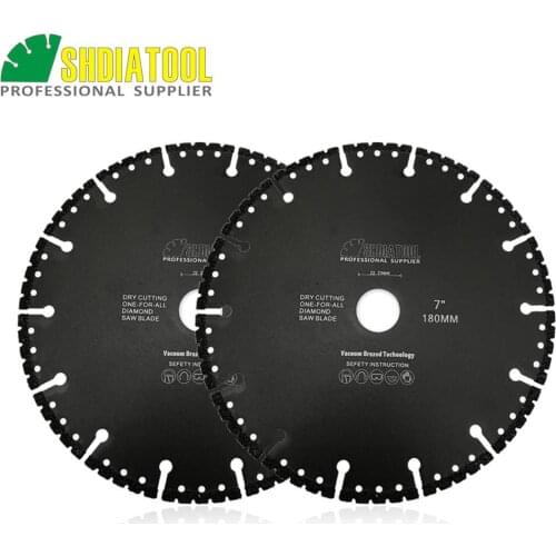 SHDIATOOL 2pcs 180mm Vacuum Brazed Diamond Blade For Cast Iron 7 Inch Demolition Blade Rescue Disc Bore22.23mm