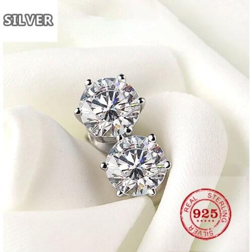 Six-claw sterling silver earrings one carat 50/ 80 minutes diamond men and women simple earrings womens luxury jewelry