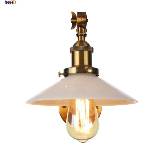 IWHD White Glass Gold LED Wall Light Fixtures Bedroom Porch Stair Adjustable Long Arm Vintage Wall Lamp Sconce Lampara Pared