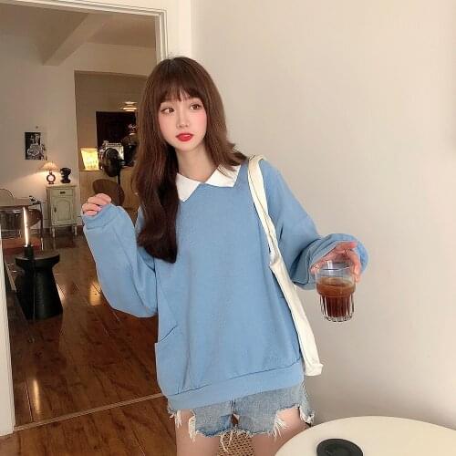 Fake Two-piece Women Korean Harajuku Sweatshirt Female Itself Plus Size Hoodie Kawaii Aesthetic Pullovers Cotton Casual Tops