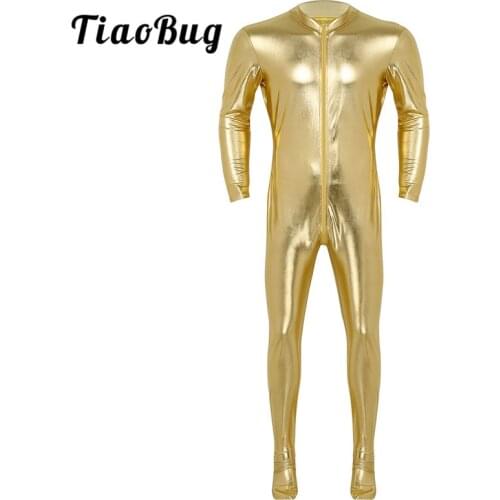 TiaoBug Men Long Sleeves Stretchy Full Body Jumpsuit Ballet Gymnastics Leotard Unitards Overall Stage Performance Dance Costumes