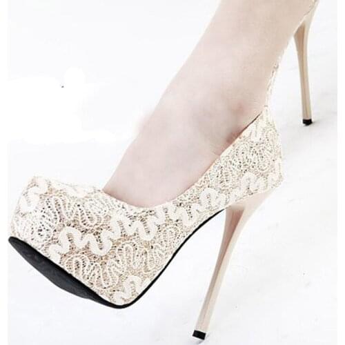 Sweetness Lace Super High Heel Shoes Round Toe Pump Gown prom Shoes Fashion Office Shoes Free Shipping Wedding Bridal Shoes
