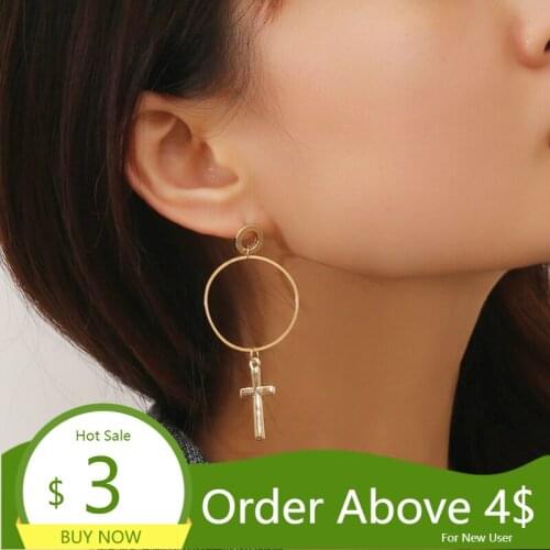Visisap Trendy Simple Circle Geometry Stud Earrings for Women Long Drop Cross Earring Dropshipping Girls Gifts Jewelry XRB1111