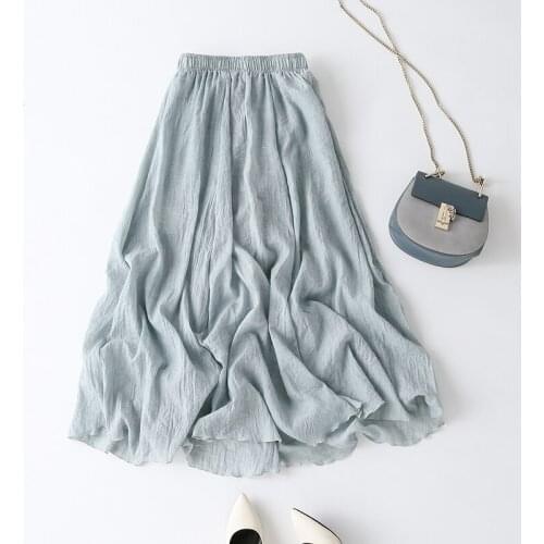 New Summer Fashion Solid Long Linen Skirts Female Elasti High Waist A-Line Skirt Women Ankle-Length All Match Party Skirts Mw352