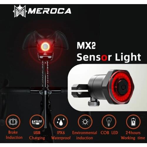 MEROCA MX2 Smart Bicycle Tail Rear Light Auto Start Stop Brake IPX6 Waterproof USB Charge Cycling Tail Taillight Bike LED Lights