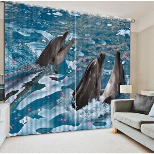 Blackout Shade Window Curtains Custom Curtains 3D Curtains Modern Home Decor Dolphin Water Petals Blackout Curtains For Bedroom