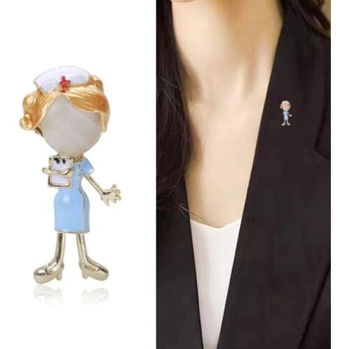 Opal Nurse Brooches Women Enamel Doctor Hospital Brooch Pins Beauty Jewelry Gifts