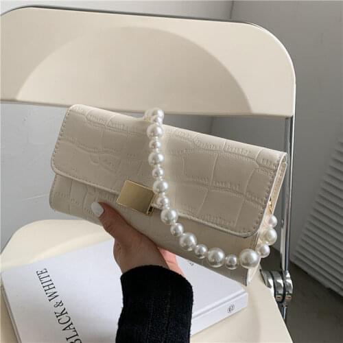 Underarm Bag Women Shoulder Bag Female Handbag Designer Beaded Baguette Women Bag Fashion 2021 New PU Leather Crocodile Pattern