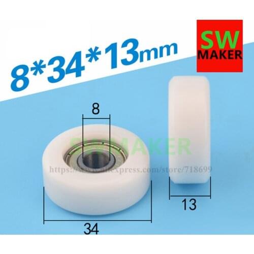 1pcs 8*34*13mm embedded 608 flat wheel bearing roller bearing pulley rubber / plastic bag POM bearing pulley