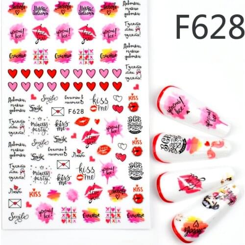 LCJ 1pcs Stickers for Nails Designs Lips Letters Flower Leaf Linear Manicure Sliders 3D Nail Art Decorations sticker Decal