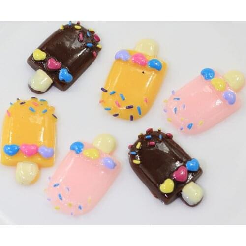 100/50pcs Kawaii Ice Cream Cabochons With Hearts Ice Cream Resin Flat Back Cabochons 17*31MM