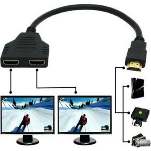 1080P -compatible 2 Dual Port Splitter 1 In 2 Out Cable Adapter Converter For Notebook PC PS3 LCD HDTV Projector Displayer