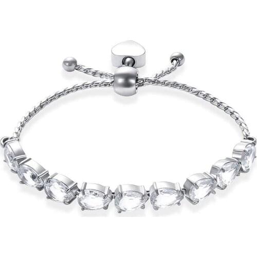 Teardrop Shaped Crystal Bracelet With A Tiny Heart Cremation Urn Bracelet For Ashes - Adjustable Length Memorial Jewelry