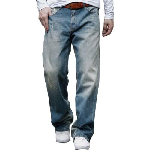 Loose-fit wide-leg jeans mens large-size loose jeans spring and autumn ice jeans blue