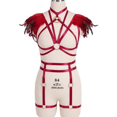 Erotic Lingerie Feather Sexy Harness Fashion Punk Adjustable Harness Belt Rave Wear Sword Belt Womens Underwear Stocking Garter