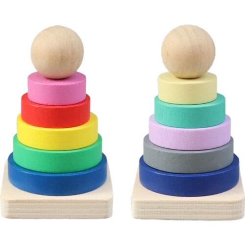 Nice Tower Column Ring Toy for Boy Girl Wooden Early Educational Blocks Stacking Game Geometric Shape Stacking Ring Tower Toy
