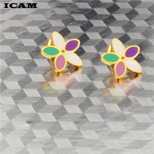 ICAM Cute Korean Personality Small Flower Stud Earrings For Women Temperament Simple Fashion Metal Female Stud Earrings