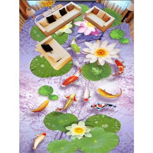 Customized Floor Painting Lotus Sakura Nine Fish Figure 3D Floor Mural Living Room Bedroom Hotel Shopping Mall Decorative Floor