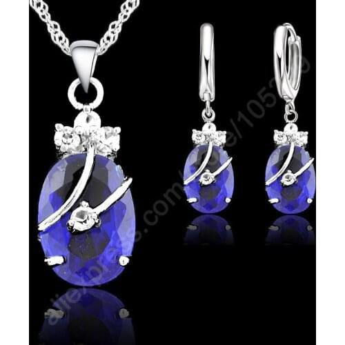 Flower Water Drop Hot 925 Sterling Silver Jewelry Sets Cubic Zironia Pendant Necklace Earrings Jewellery Collection