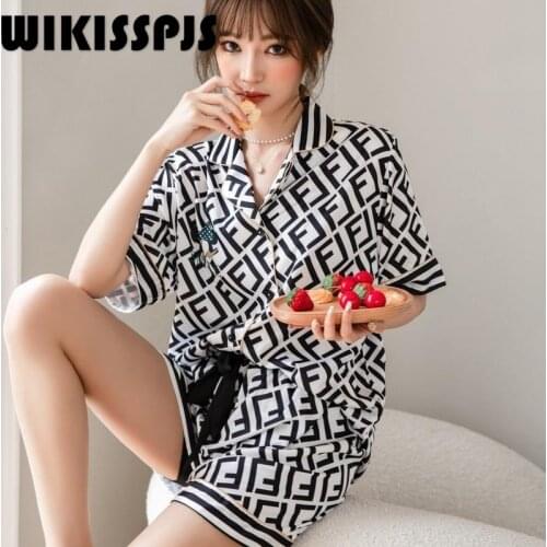 Summer Thin Short Sleeve Home Wear Two Piece Ice Silk Pajamas Womens Pajamas Suit Women Clothing Sets Summer Plus Size