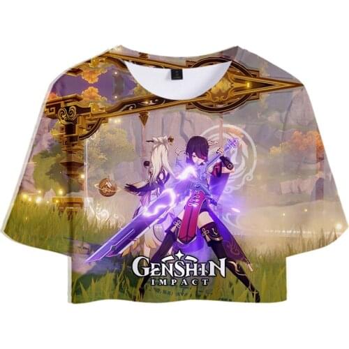 Hot Game Genshin Impact Print Fashion 3D T-shirts Printed Women Girls Crop Tops Summer Short Sleeve Fashion Cool T shirts
