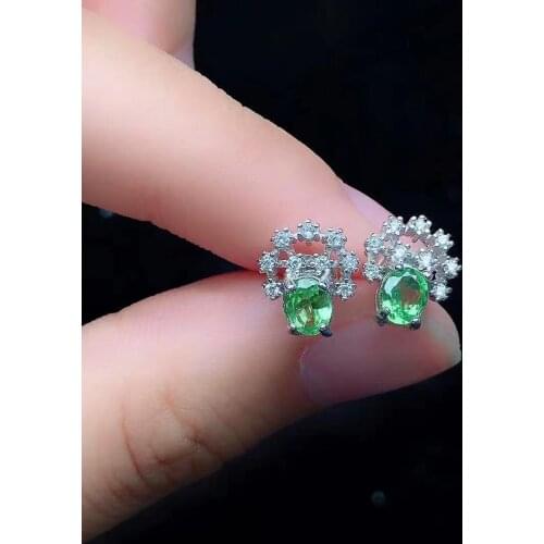 Fashion Tsavorite Stud Earrings for Young Girl Natural Tsavoritet Silver Earrings Solid 925 Silver Tsavorite Jewelry for Party