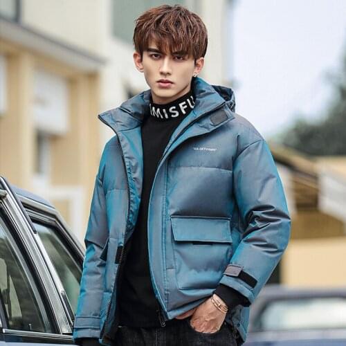 Winter Gradient Cotton Mens National Shiny Reflective Down Jacket Jacket Couple Bread Cotton Winter Coat Men parka