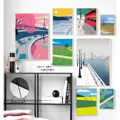 Snow Farmland Tree Flower Ship Bus Park Wall Art Canvas Painting Nordic Posters And Prints Wall Pictures For Living Room Decor