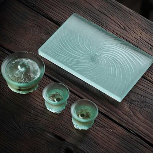 Sky Blue Rectangle 24x15cm Teapot Tray Japanese Style Glass Teacup Trays Tea Saucer Teacups Insulation Pads Tea Table Decoration