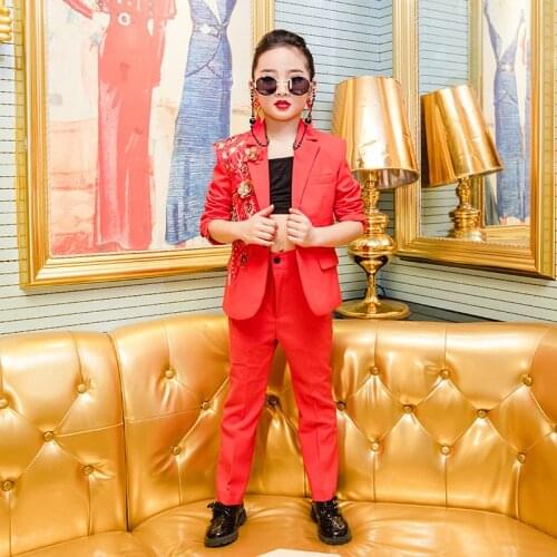 New Kids Hip Hop Clothing Fashion Kids Jazz Dancing Stage Show Outfit for Girls Long Sleeved Modern Jazz Performance Suit XS1131